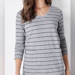 J Jill Size Medium Petite Shirt Striped Ribbed Pocket Thermal Top Grey Casual